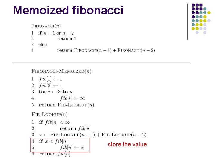 Memoized fibonacci store the value 