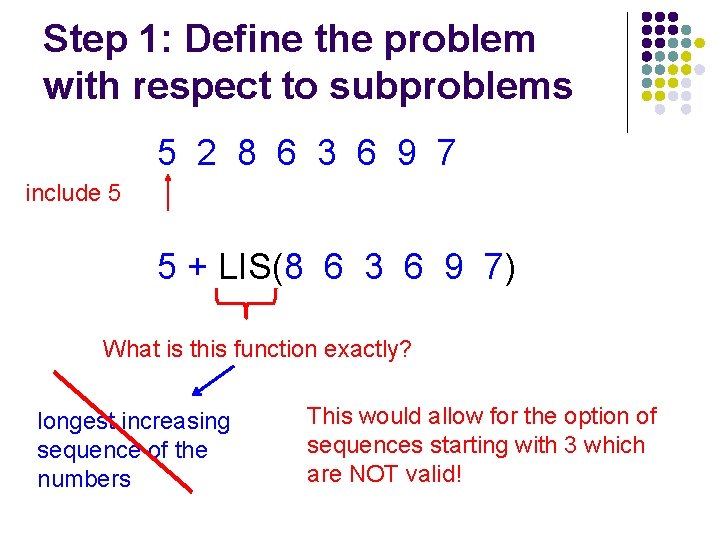 Step 1: Define the problem with respect to subproblems 5 2 8 6 3