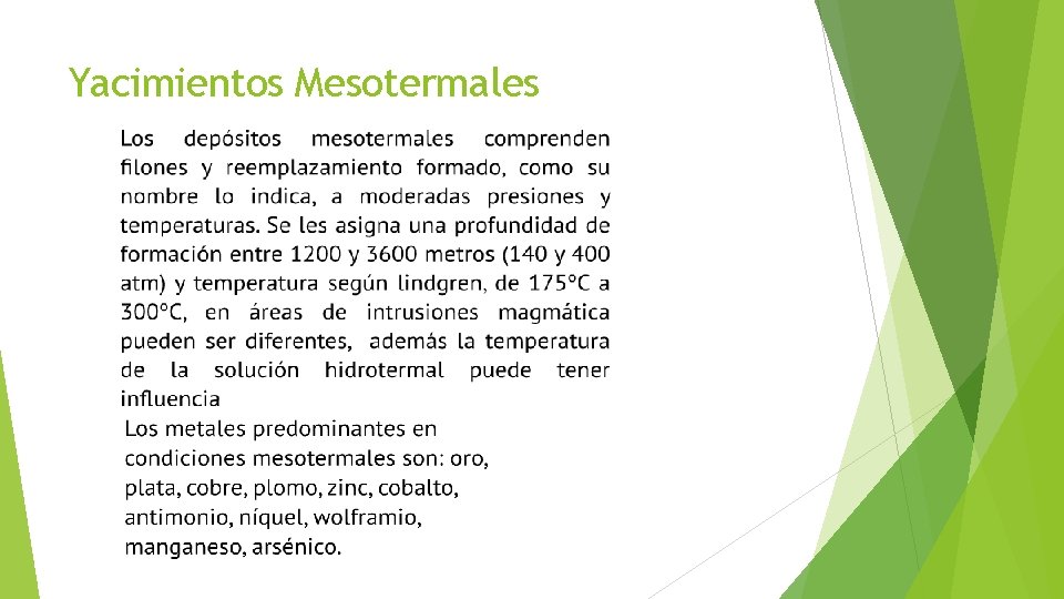 Yacimientos Mesotermales 