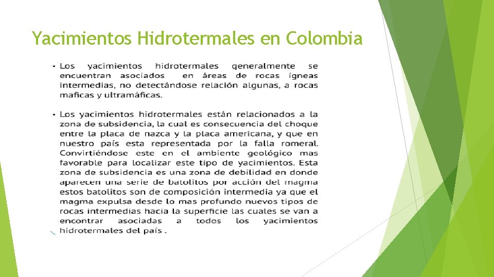 Yacimientos Hidrotermales en Colombia 