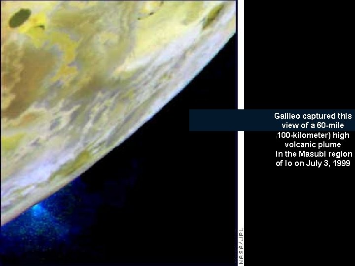 Galileo captured this view of a 60 -mile 100 -kilometer) high volcanic plume in