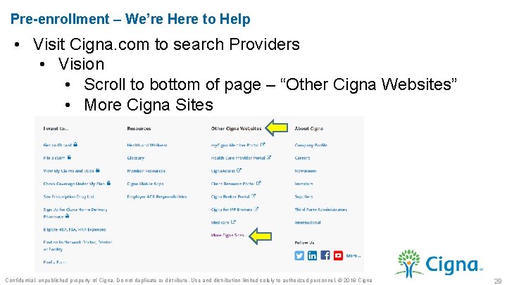 Pre-enrollment – We’re Here to Help • Visit Cigna. com to search Providers •