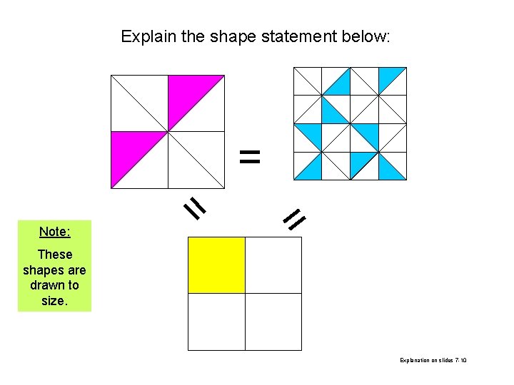 Explain the shape statement below: = These shapes are drawn to size. = Note: