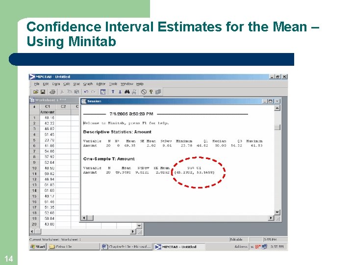 Confidence Interval Estimates for the Mean – Using Minitab 14 