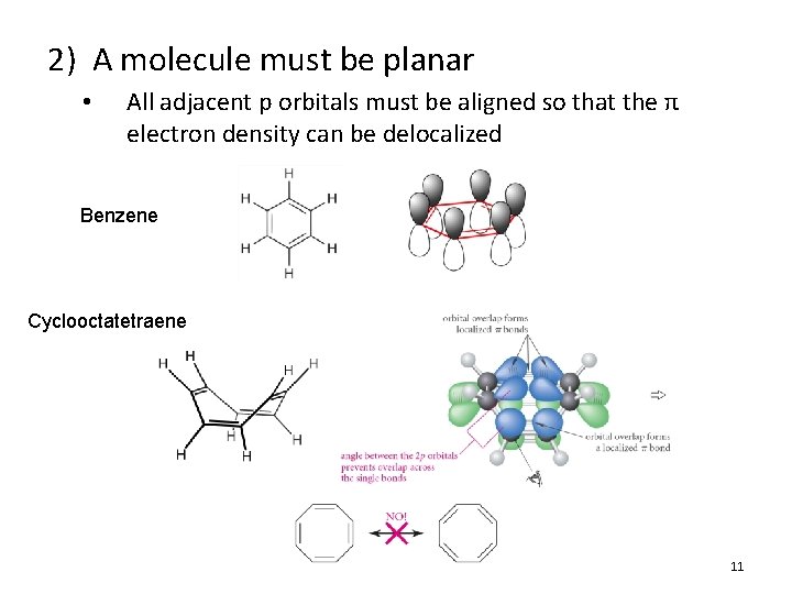 2) A molecule must be planar • All adjacent p orbitals must be aligned