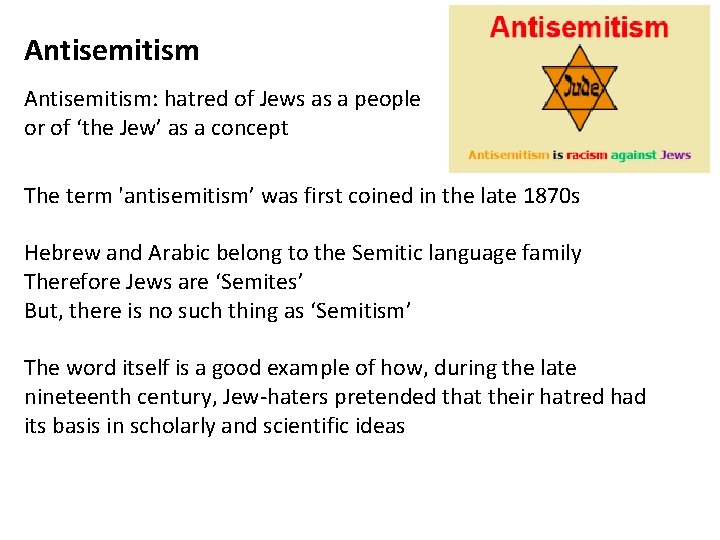 Antisemitism: hatred of Jews as a people or of ‘the Jew’ as a concept