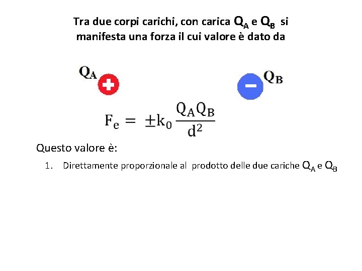 Tra due corpi carichi, con carica QA e QB si manifesta una forza il Tra due corpi carichi, con carica QA e QB si manifesta una forza il