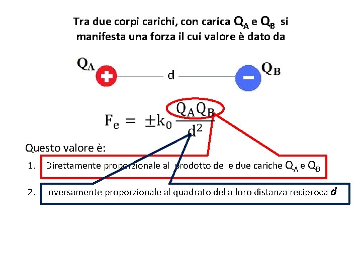 Tra due corpi carichi, con carica QA e QB si manifesta una forza il Tra due corpi carichi, con carica QA e QB si manifesta una forza il