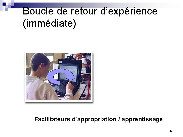 Boucle de retour d’expérience (immédiate) Facilitateurs d’appropriation / apprentissage 6 