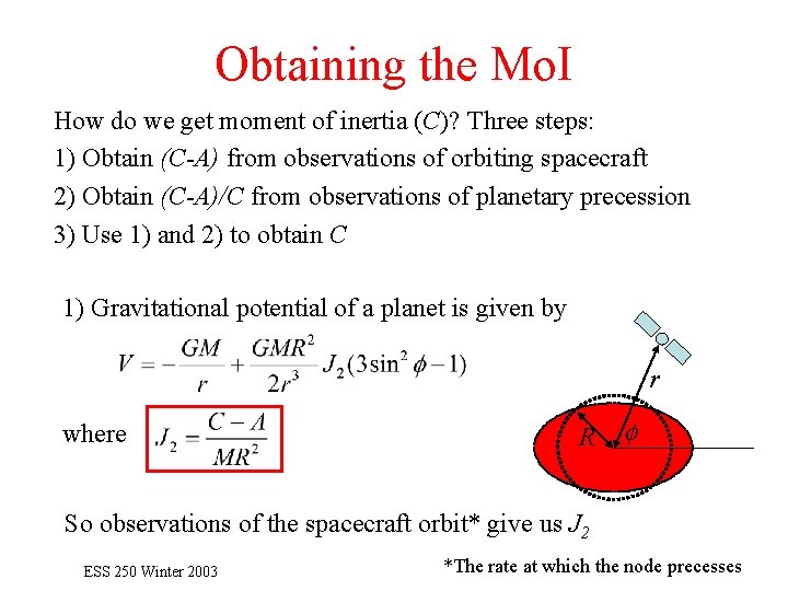 Obtaining the Mo. I How do we get moment of inertia (C)? Three steps: