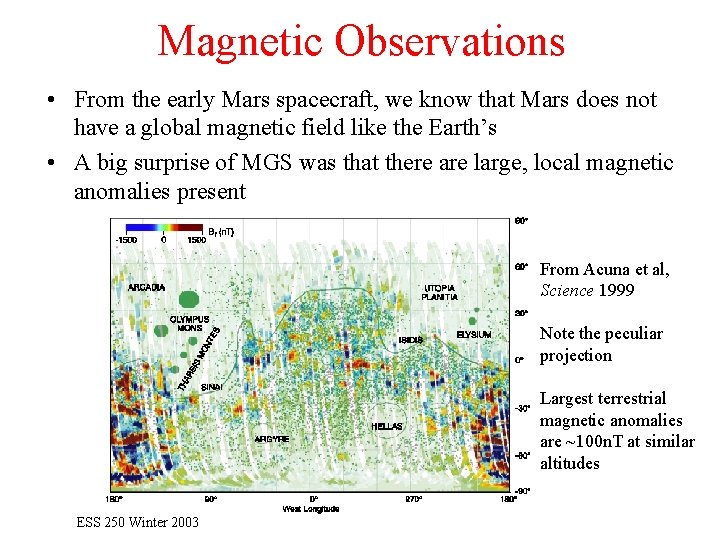 Magnetic Observations • From the early Mars spacecraft, we know that Mars does not