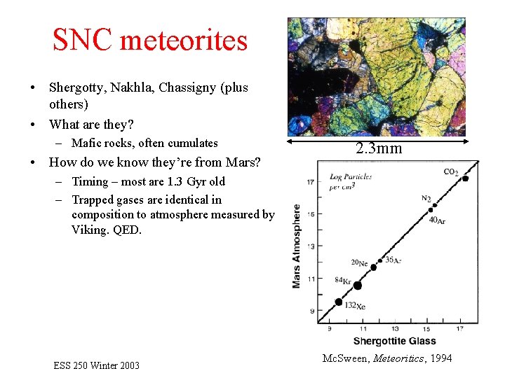 SNC meteorites • Shergotty, Nakhla, Chassigny (plus others) • What are they? – Mafic