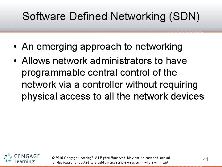 Software Defined Networking (SDN) • An emerging approach to networking • Allows network administrators