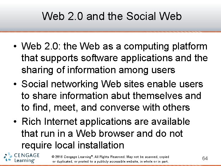 Web 2. 0 and the Social Web • Web 2. 0: the Web as