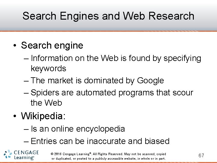Search Engines and Web Research • Search engine – Information on the Web is