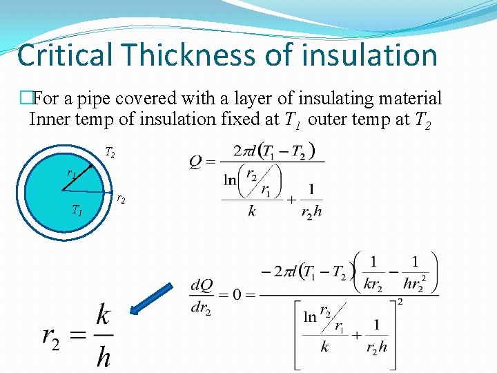 Critical Thickness of insulation �For a pipe covered with a layer of insulating material
