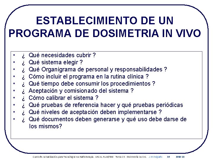 ESTABLECIMIENTO DE UN PROGRAMA DE DOSIMETRIA IN VIVO • • • ¿ ¿ ¿