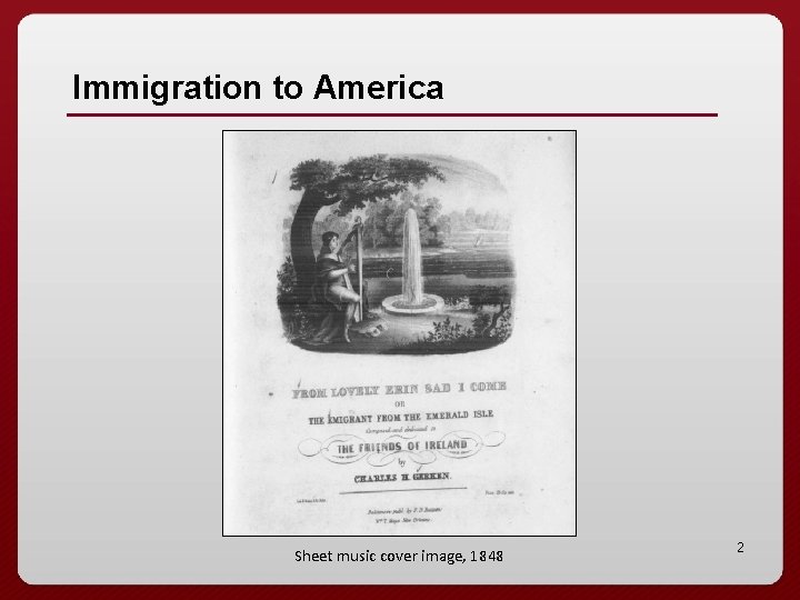 Immigration to America Sheet music cover image, 1848 2 