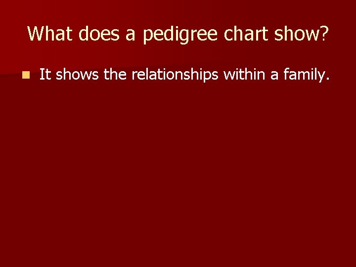 What does a pedigree chart show? n It shows the relationships within a family.