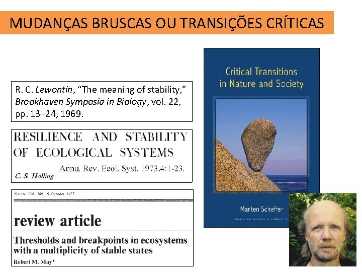 MUDANÇAS BRUSCAS OU TRANSIÇÕES CRÍTICAS R. C. Lewontin, “The meaning of stability, ” Brookhaven