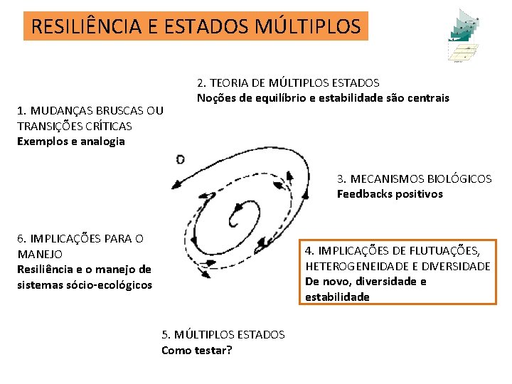 RESILIÊNCIA E ESTADOS MÚLTIPLOS 1. MUDANÇAS BRUSCAS OU TRANSIÇÕES CRÍTICAS Exemplos e analogia 2.