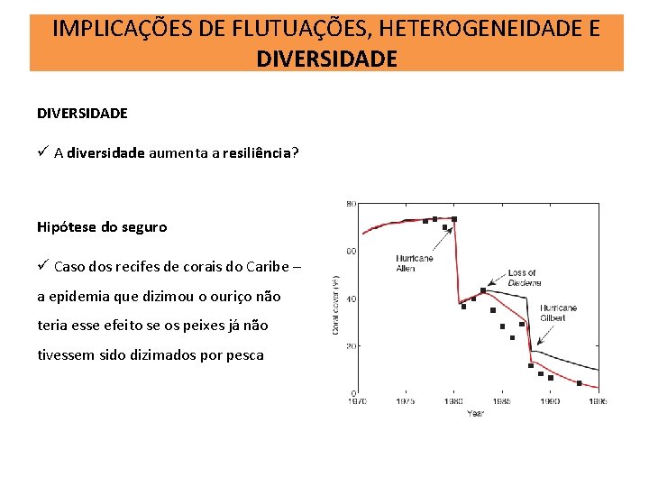 IMPLICAÇÕES DE FLUTUAÇÕES, HETEROGENEIDADE E DIVERSIDADE ü A diversidade aumenta a resiliência? Hipótese do