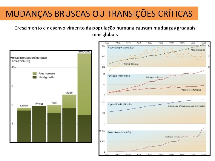 MUDANÇAS BRUSCAS OU TRANSIÇÕES CRÍTICAS Crescimento e desenvolvimento da população humana causam mudanças graduais