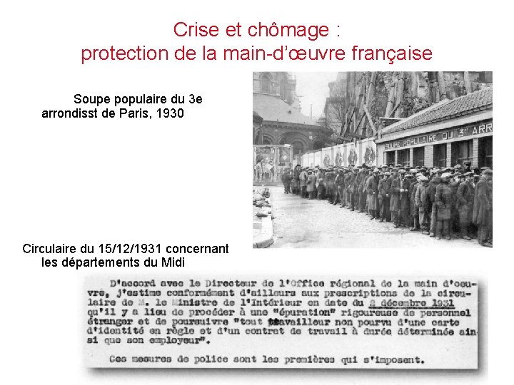 Crise et chômage : protection de la main-d’œuvre française Soupe populaire du 3 e