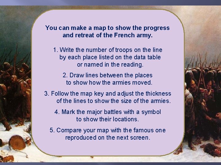 You can make a map to show the progress and retreat of the French