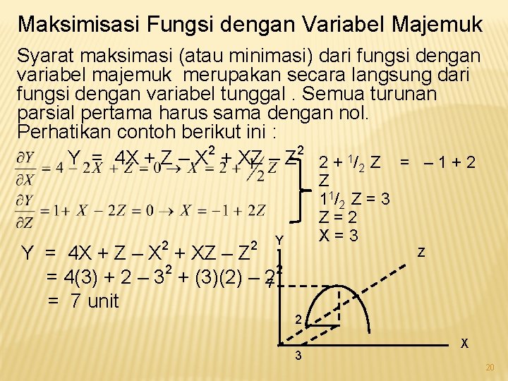 Maksimisasi Fungsi dengan Variabel Majemuk Syarat maksimasi (atau minimasi) dari fungsi dengan variabel majemuk