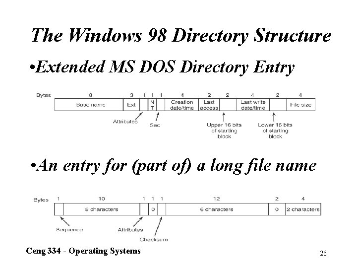 The Windows 98 Directory Structure • Extended MS DOS Directory Entry • An entry