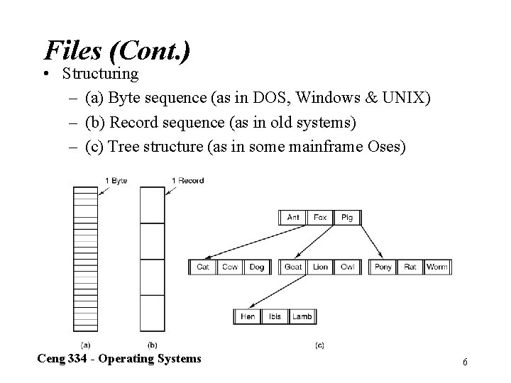 Files (Cont. ) • Structuring – (a) Byte sequence (as in DOS, Windows &