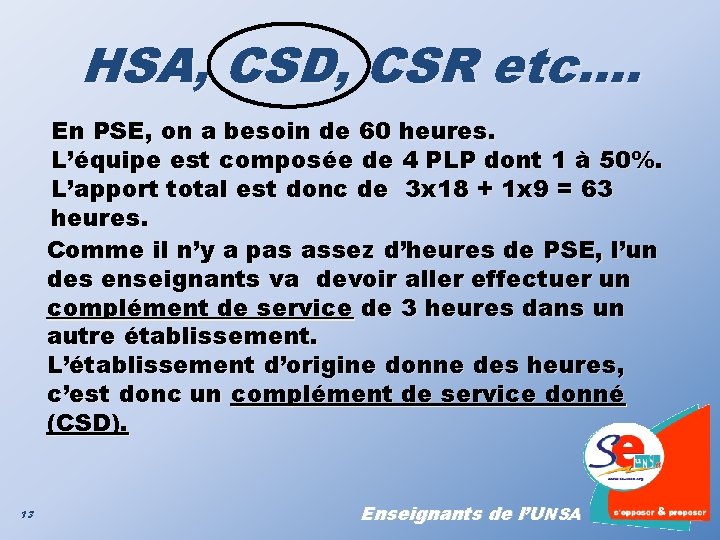 HSA, CSD, CSR etc…. En PSE, on a besoin de 60 heures. L’équipe est