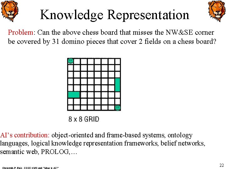 Knowledge Representation Problem: Can the above chess board that misses the NW&SE corner be