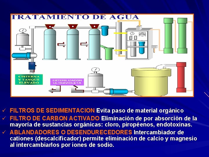 ü FILTROS DE SEDIMENTACION Evita paso de material orgánico ü FILTRO DE CARBON ACTIVADO