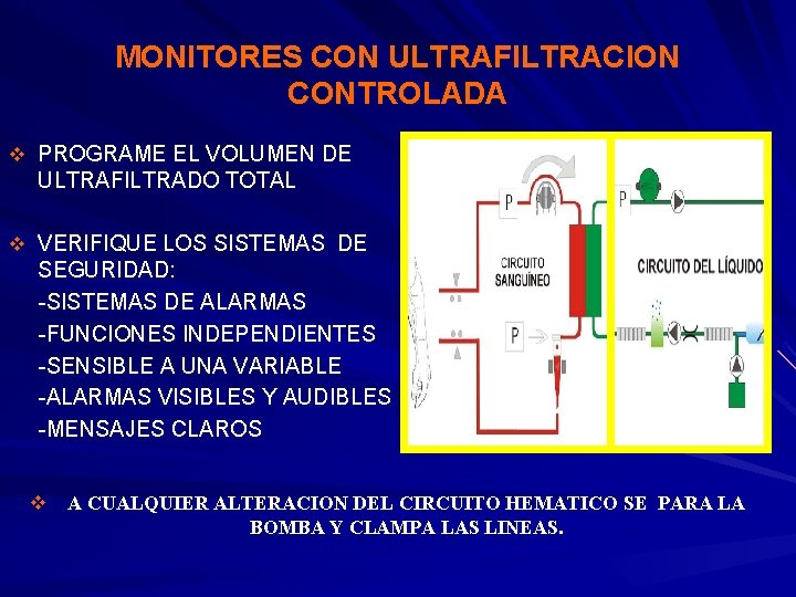 MONITORES CON ULTRAFILTRACION CONTROLADA v PROGRAME EL VOLUMEN DE ULTRAFILTRADO TOTAL v VERIFIQUE LOS