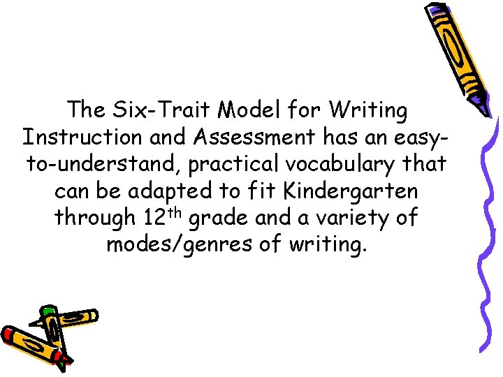 The Six-Trait Model for Writing Instruction and Assessment has an easyto-understand, practical vocabulary that