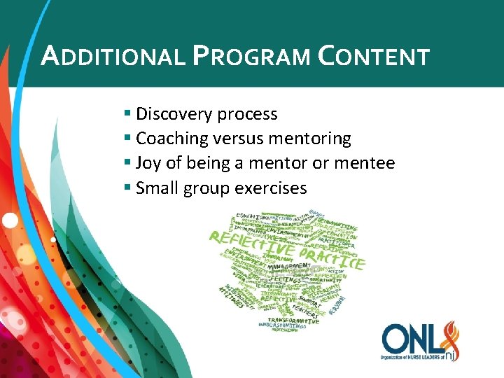 ADDITIONAL PROGRAM CONTENT § Discovery process § Coaching versus mentoring § Joy of being