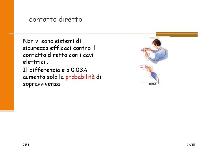 il contatto diretto Non vi sono sistemi di sicurezza efficaci contro il contatto diretto il contatto diretto Non vi sono sistemi di sicurezza efficaci contro il contatto diretto