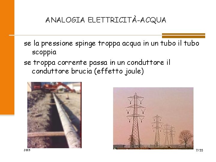 ANALOGIA ELETTRICITÀ-ACQUA se la pressione spinge troppa acqua in un tubo il tubo scoppia ANALOGIA ELETTRICITÀ-ACQUA se la pressione spinge troppa acqua in un tubo il tubo scoppia