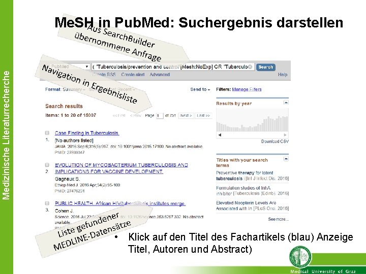 Medizinische Literaturrecherche Me. SH in Pub. Med: Suchergebnis darstellen • Klick auf den Titel