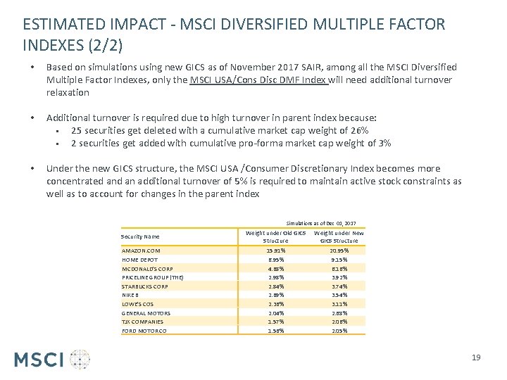 ESTIMATED IMPACT - MSCI DIVERSIFIED MULTIPLE FACTOR INDEXES (2/2) • Based on simulations using