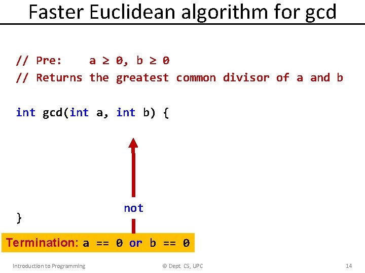 Faster Euclidean algorithm for gcd // Pre: a 0, b 0 // Returns the