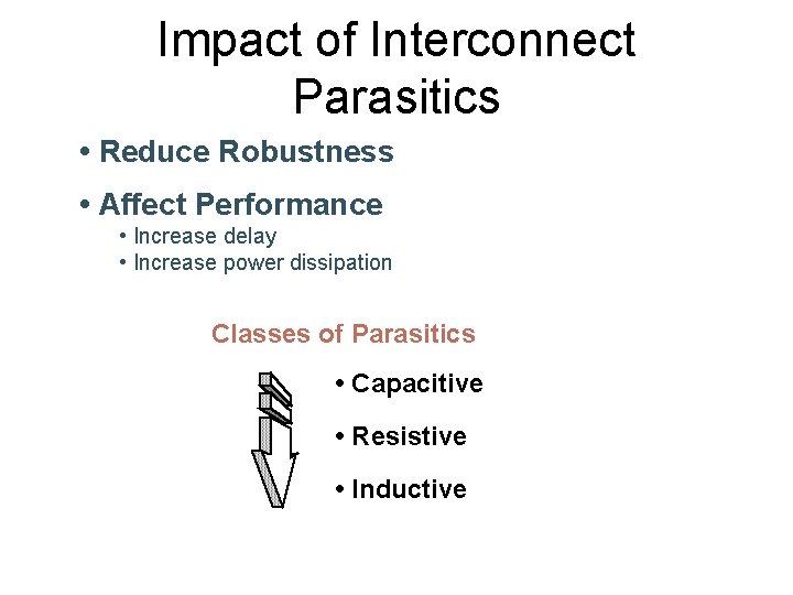 Impact of Interconnect Parasitics • Reduce Robustness • Affect Performance • Increase delay •