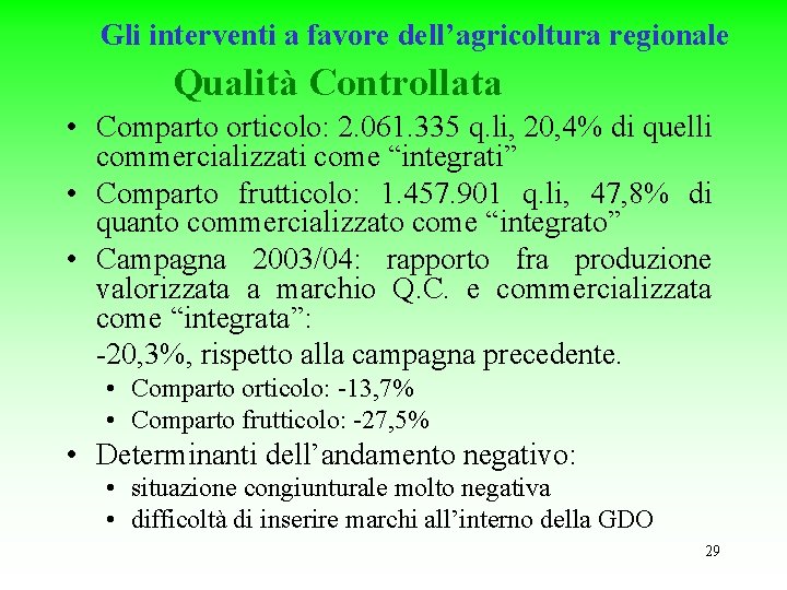 Gli interventi a favore dell’agricoltura regionale Qualità Controllata • Comparto orticolo: 2. 061. 335