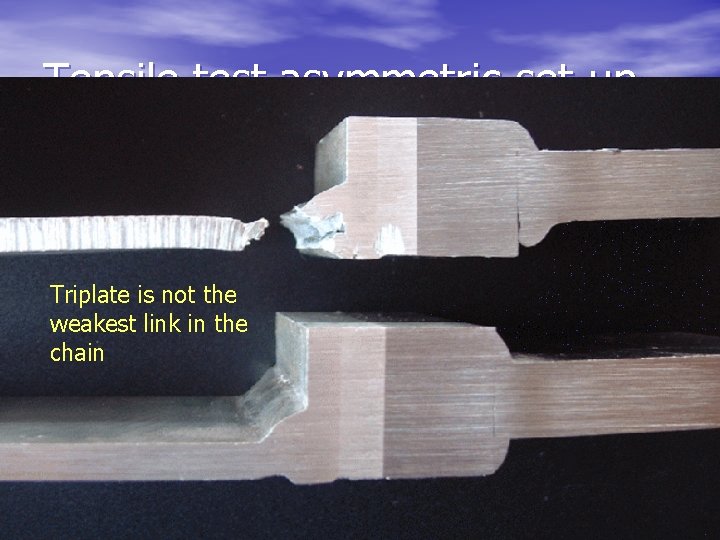 Tensile test asymmetric set-up Triplate is not the weakest link in the chain 