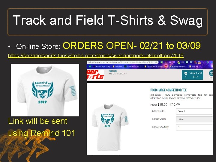 Track and Field T-Shirts & Swag • On-line Store: ORDERS OPEN- 02/21 to 03/09