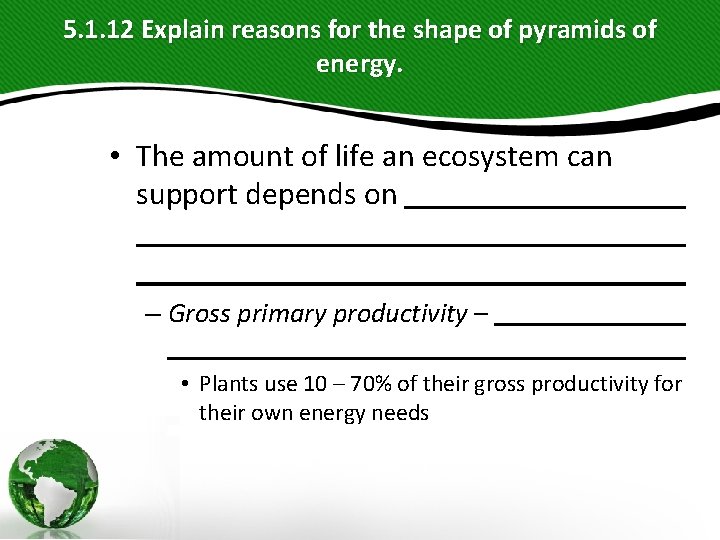 5. 1. 12 Explain reasons for the shape of pyramids of energy. • The 5. 1. 12 Explain reasons for the shape of pyramids of energy. • The