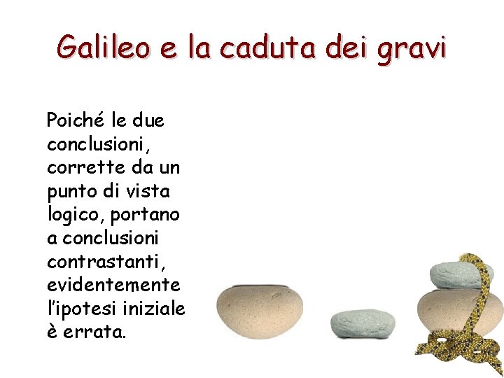 Galileo e la caduta dei gravi Poiché le due conclusioni, corrette da un punto