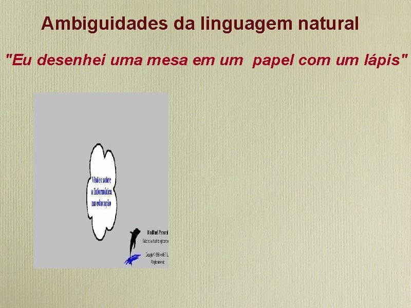 Ambiguidades da linguagem natural "Eu desenhei uma mesa em um papel com um lápis"